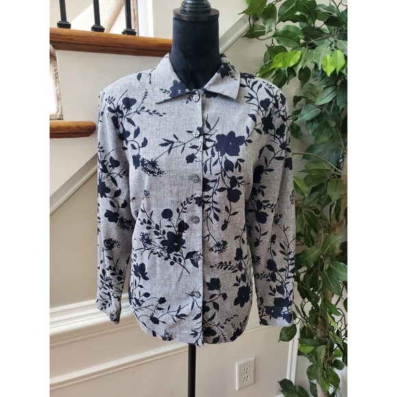 Draper's & Damons Women's Gray Floral Polyester Buttons Front Jacket Blazer PL - Picture 1 of 12